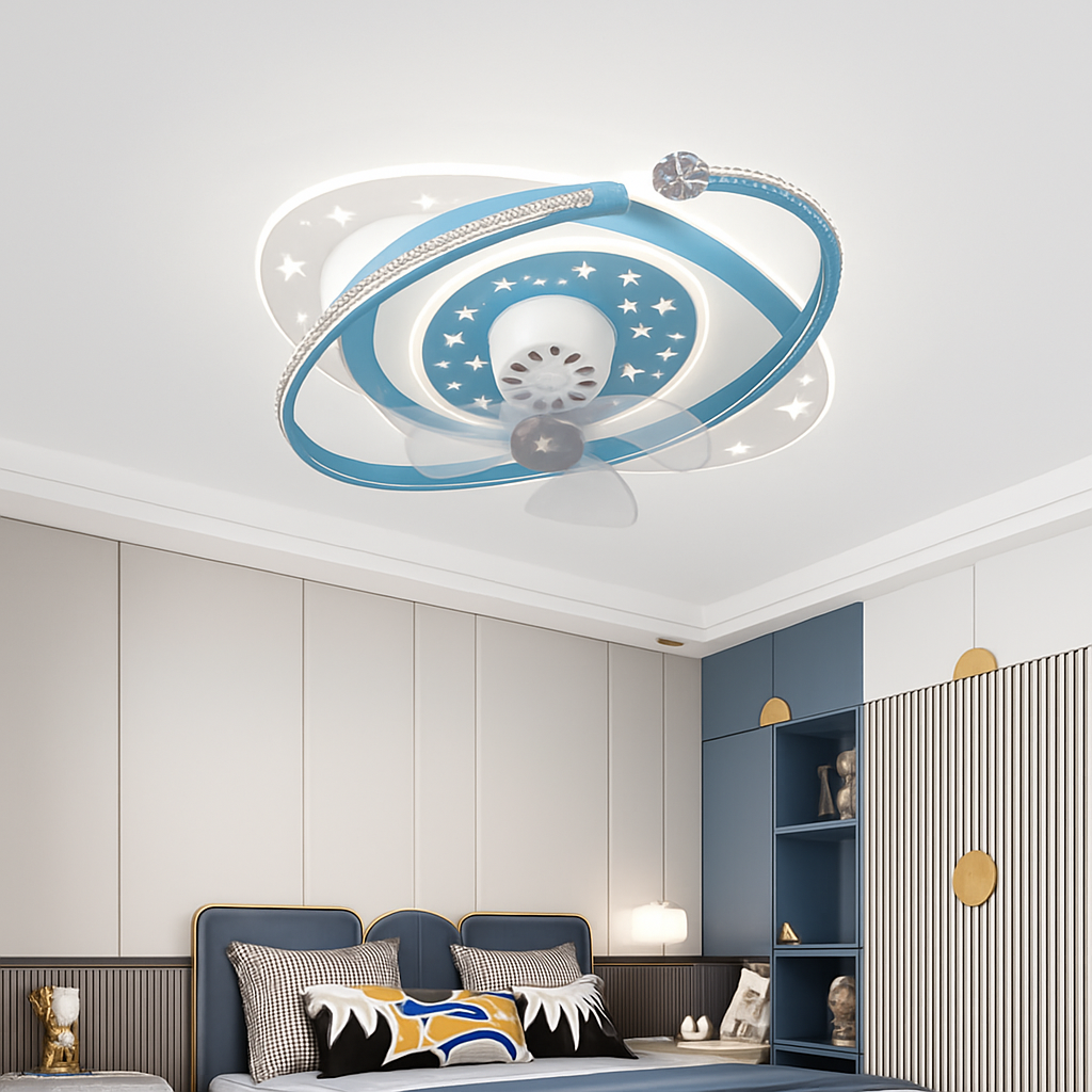 Plafonnier ventilateur de plafond à tête secouante 360 degrés led silencieux - vue 3 sur 12