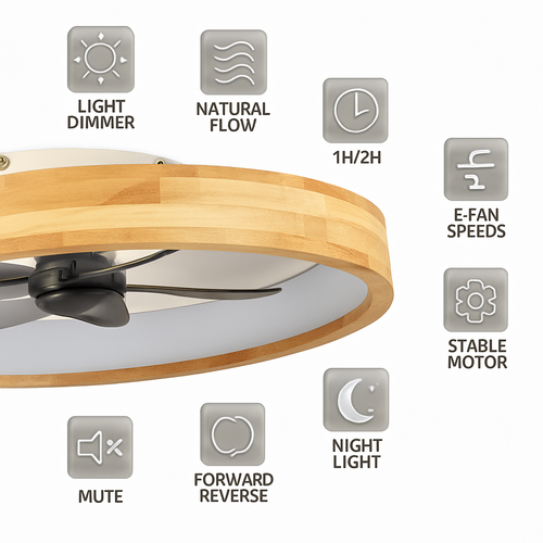 plafonnier ventilateur led avec minuterie télécommande et pales réversibles - vue 5 sur 6