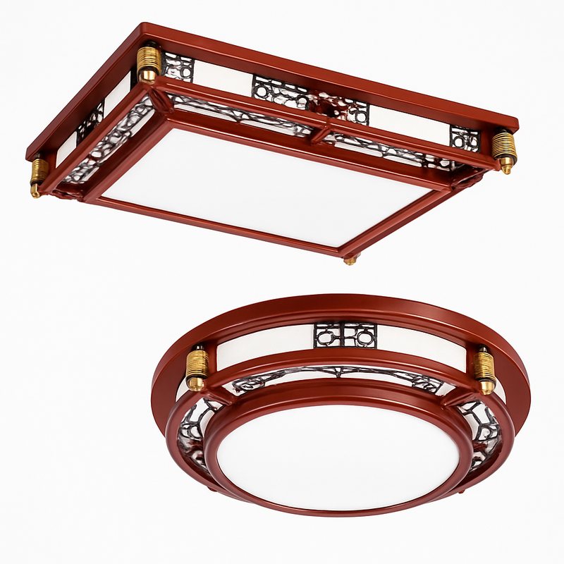 plafonnier vintage chinois en bois avec luminaire acrylique