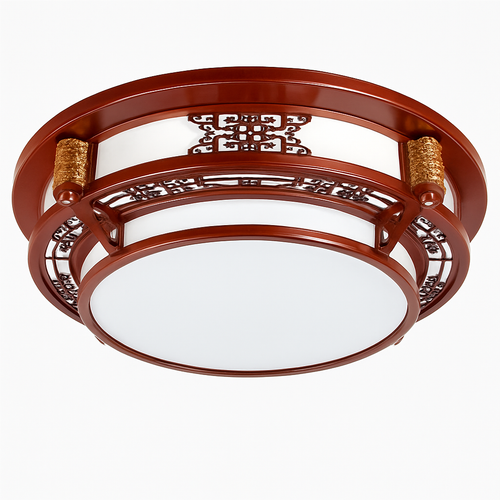 plafonnier vintage chinois en bois avec luminaire acrylique - vue 12 sur 13