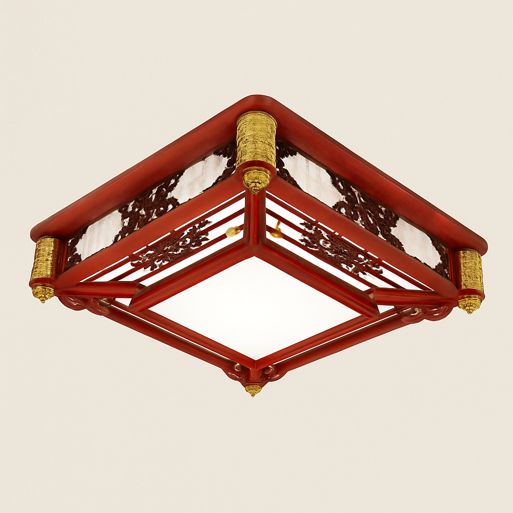 plafonnier vintage chinois en bois avec luminaire acrylique - vue 12 sur 13