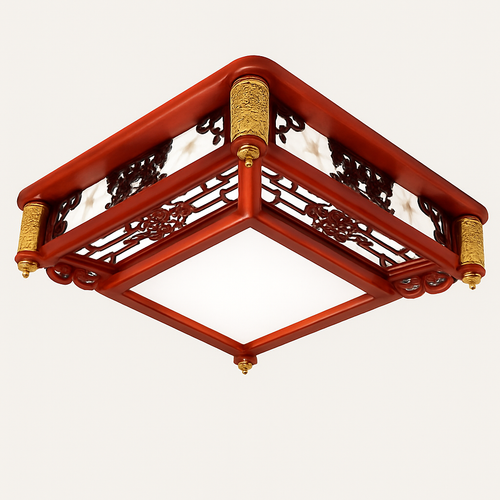 plafonnier vintage chinois en bois avec luminaire acrylique