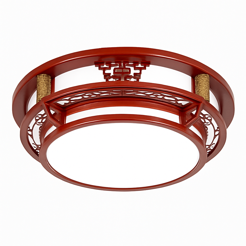 plafonnier vintage chinois en bois avec luminaire acrylique