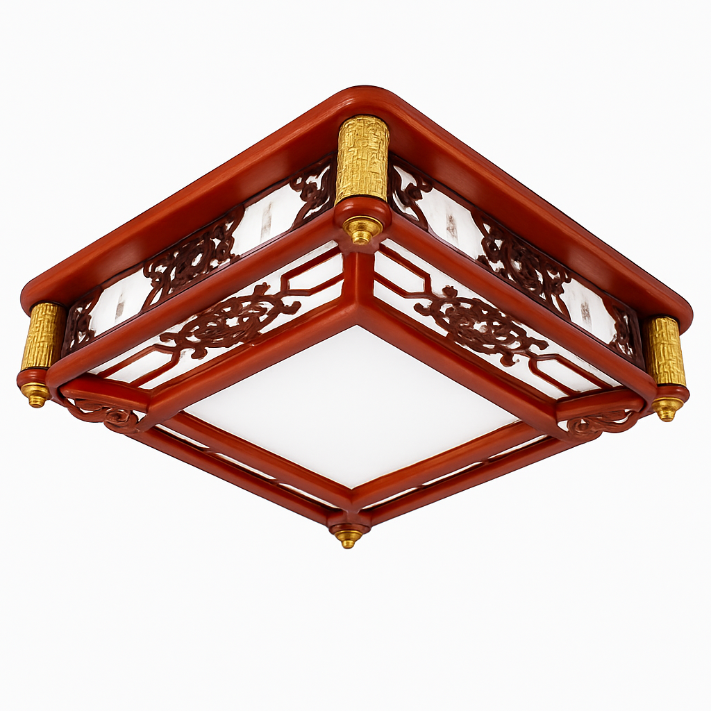 plafonnier vintage chinois en bois avec luminaire acrylique - vue 7 sur 13