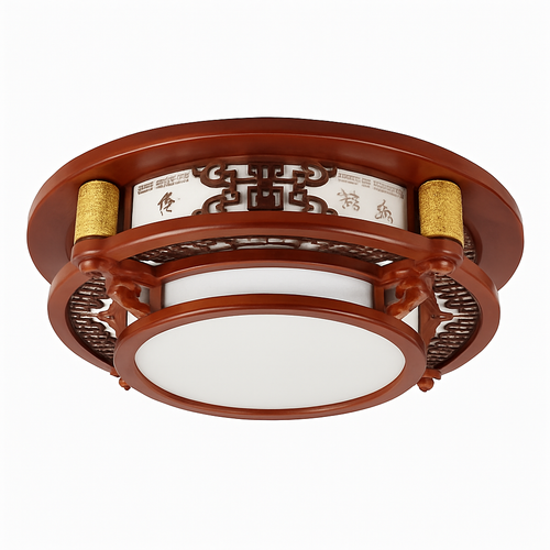 plafonnier vintage chinois en bois avec luminaire acrylique - vue 10 sur 13