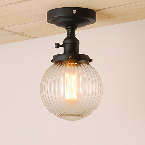 Plafonnier vintage industriel avec boule en verre