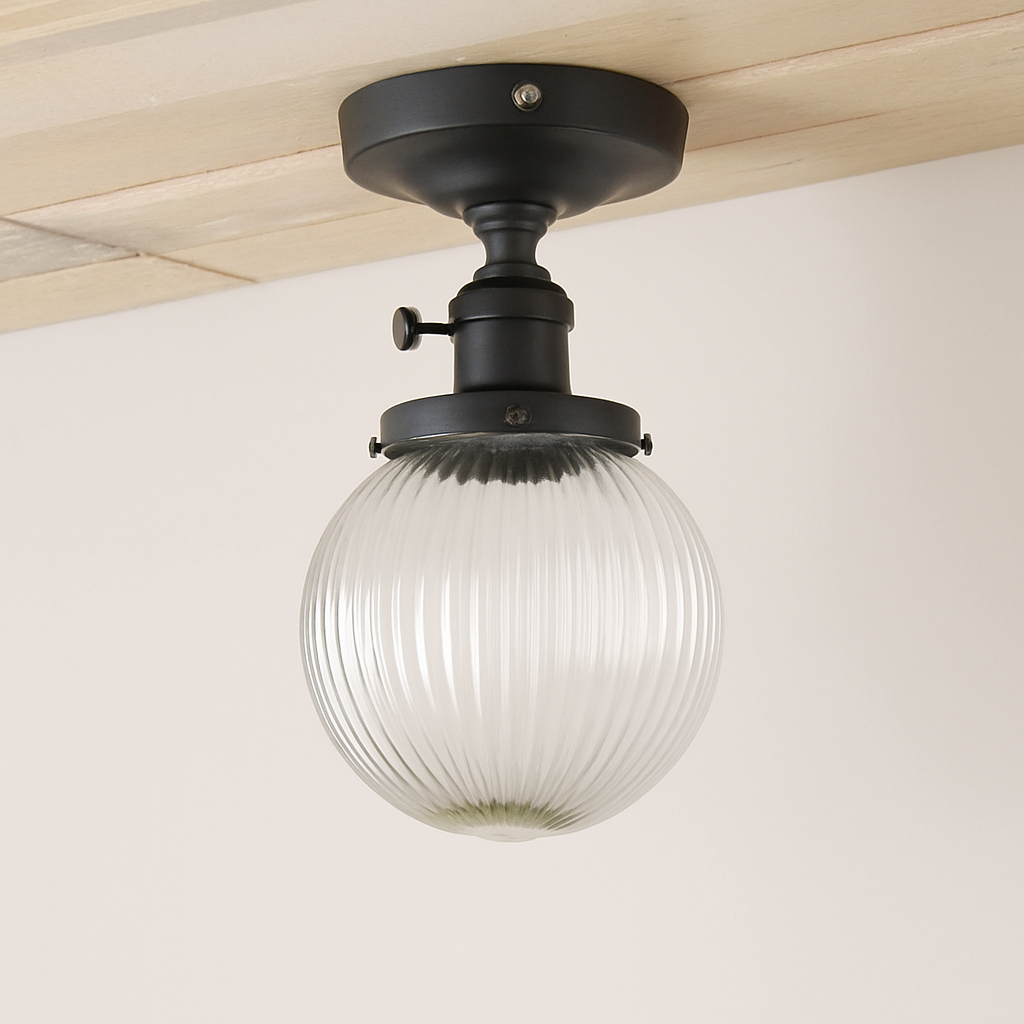 Plafonnier vintage industriel avec boule en verre - vue 7 sur 10
