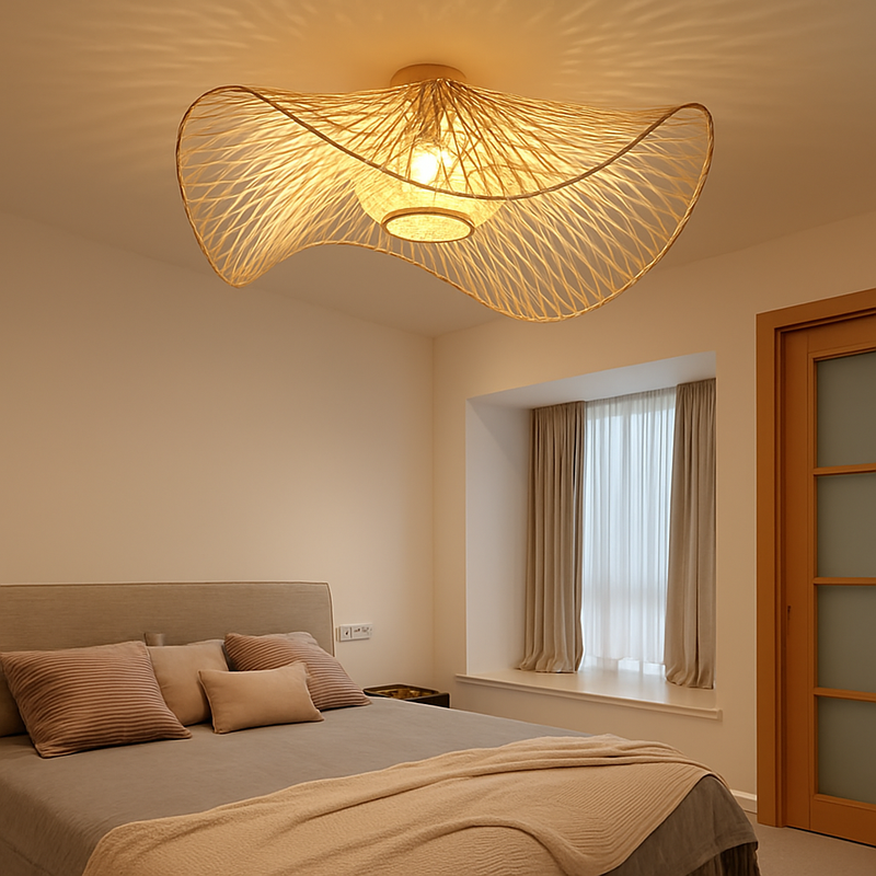 plafonnier zen en bambou tissé style sud-est asiatique