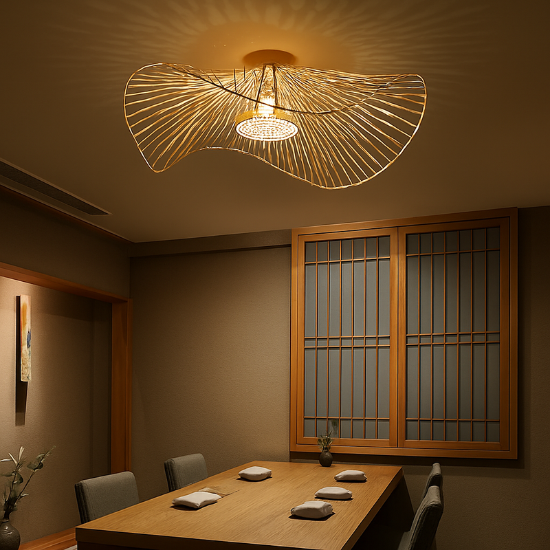 plafonnier zen en bambou tissé style sud-est asiatique