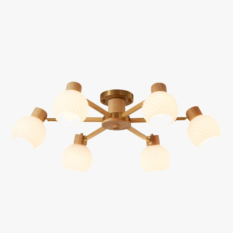 Plafonniers nordiques en bois de caoutchouc avec abat-jour en verre pour salon Lustres de plafond modernes chambre lampara éclairage en bois