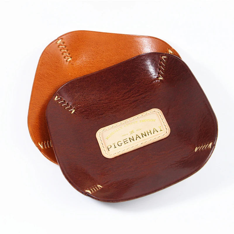 plateau de rangement rétro en cuir véritable pour bijoux et accessoires