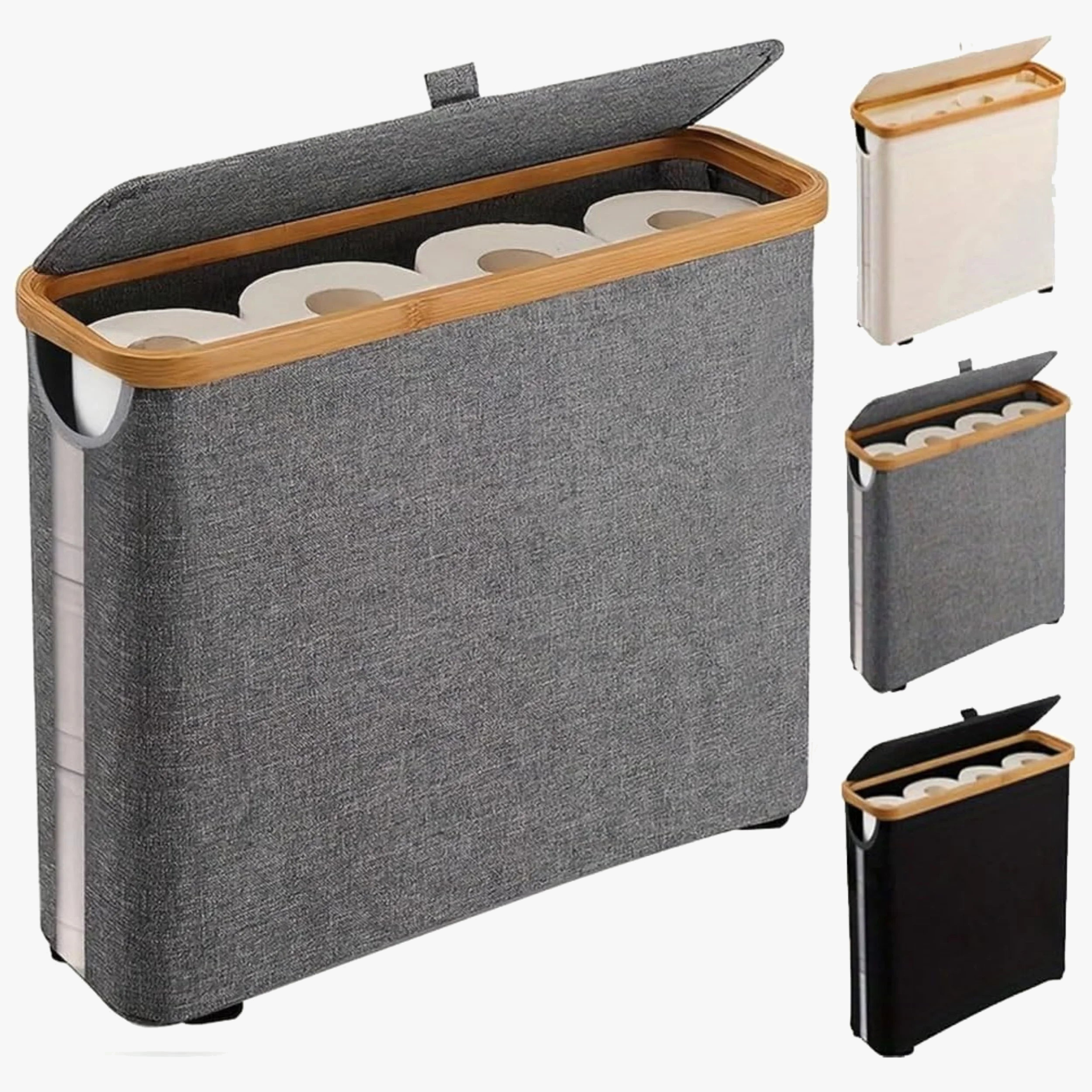 porte-papier en bambou avec couvercle pour rangement accessoires