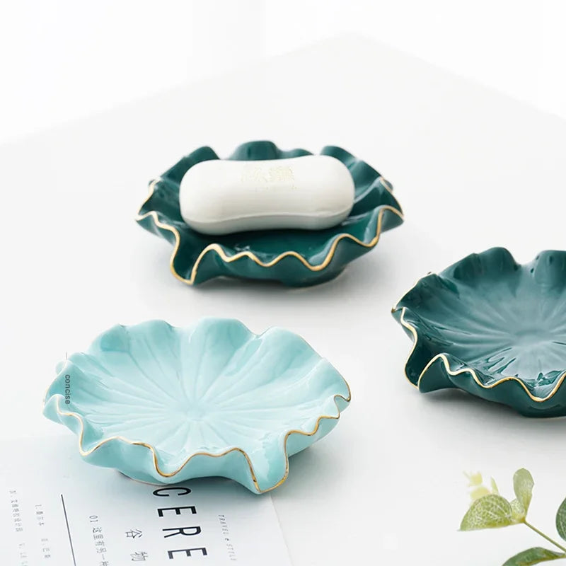 porte-savon en céramique lotus style nordique accessoires salle de bain 2024