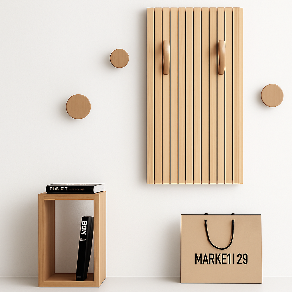 portemanteau mural créatif en bois avec crochets et cintres - vue 5 sur 15