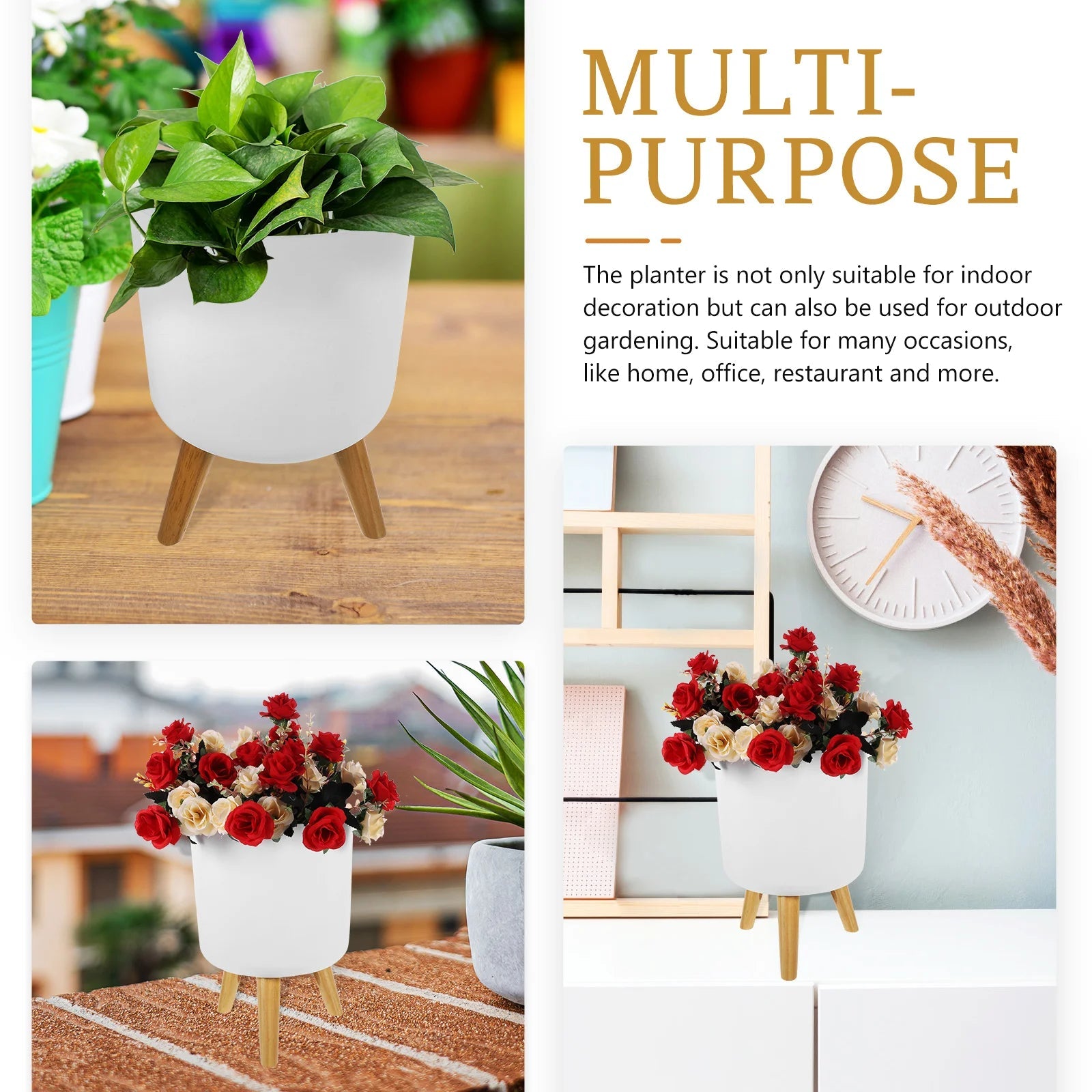 pot de fleurs moderne nordique avec pieds en bois pour plantes et décoration