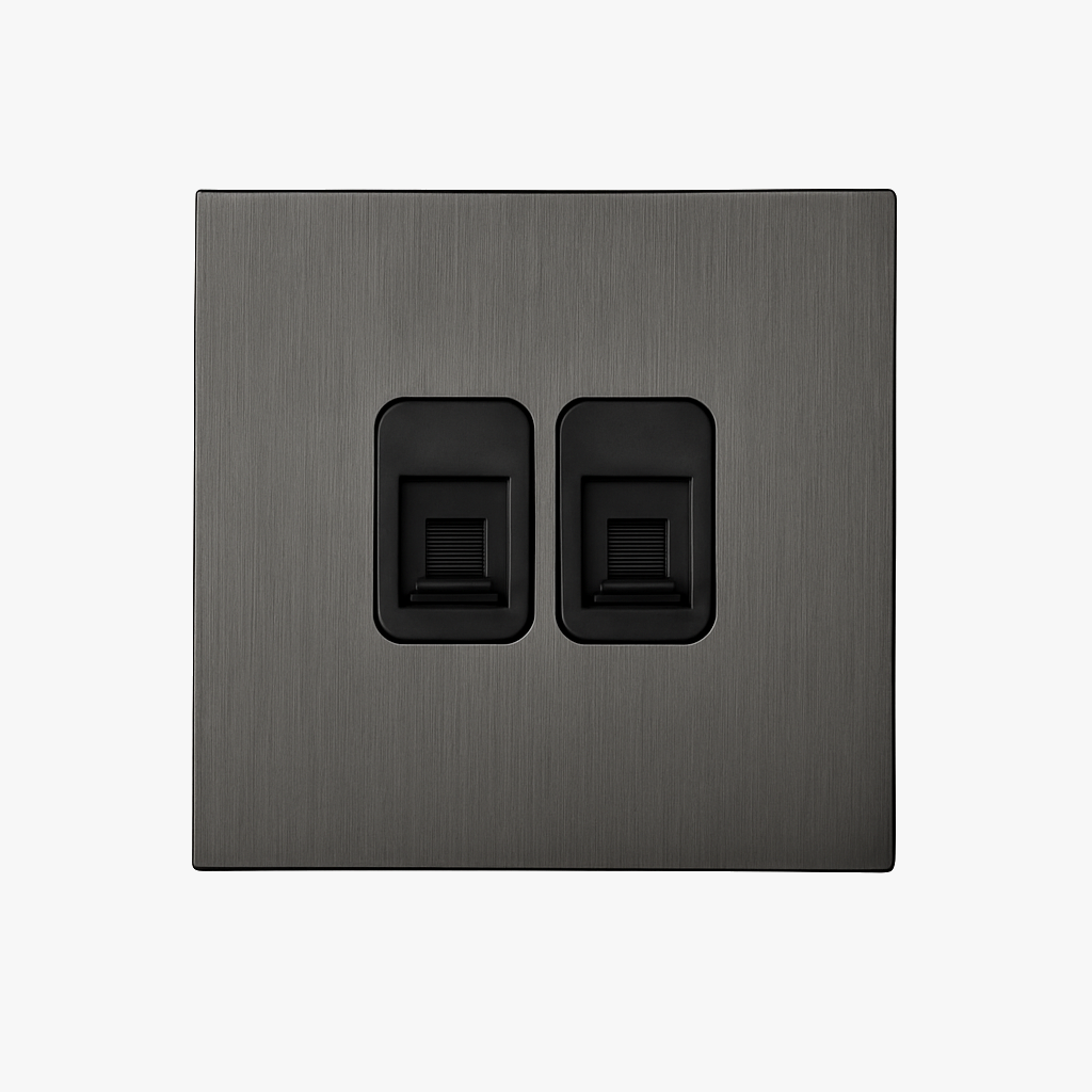 Prise double RJ45 en acier gris brossé