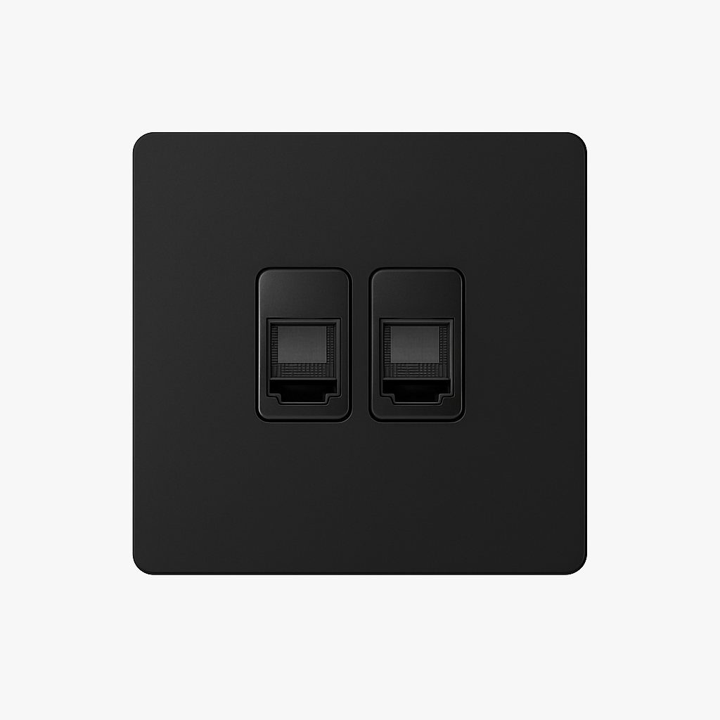 Prise double RJ45 en acier noir brossé