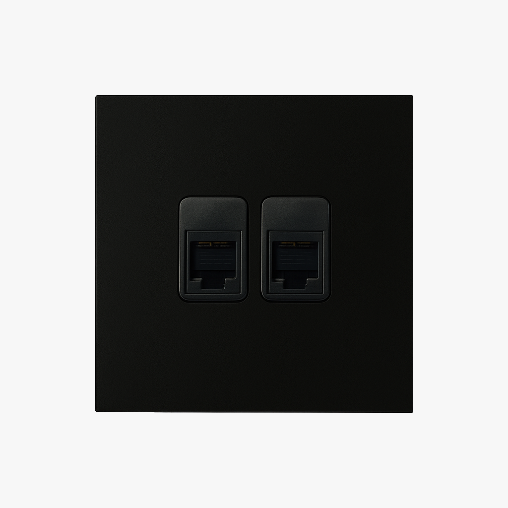 Prise double RJ45 en acier noir mat