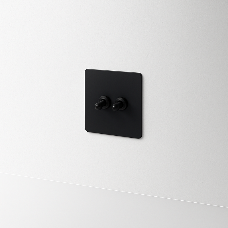 Prise électrique double en acier noir mat bords arrondis