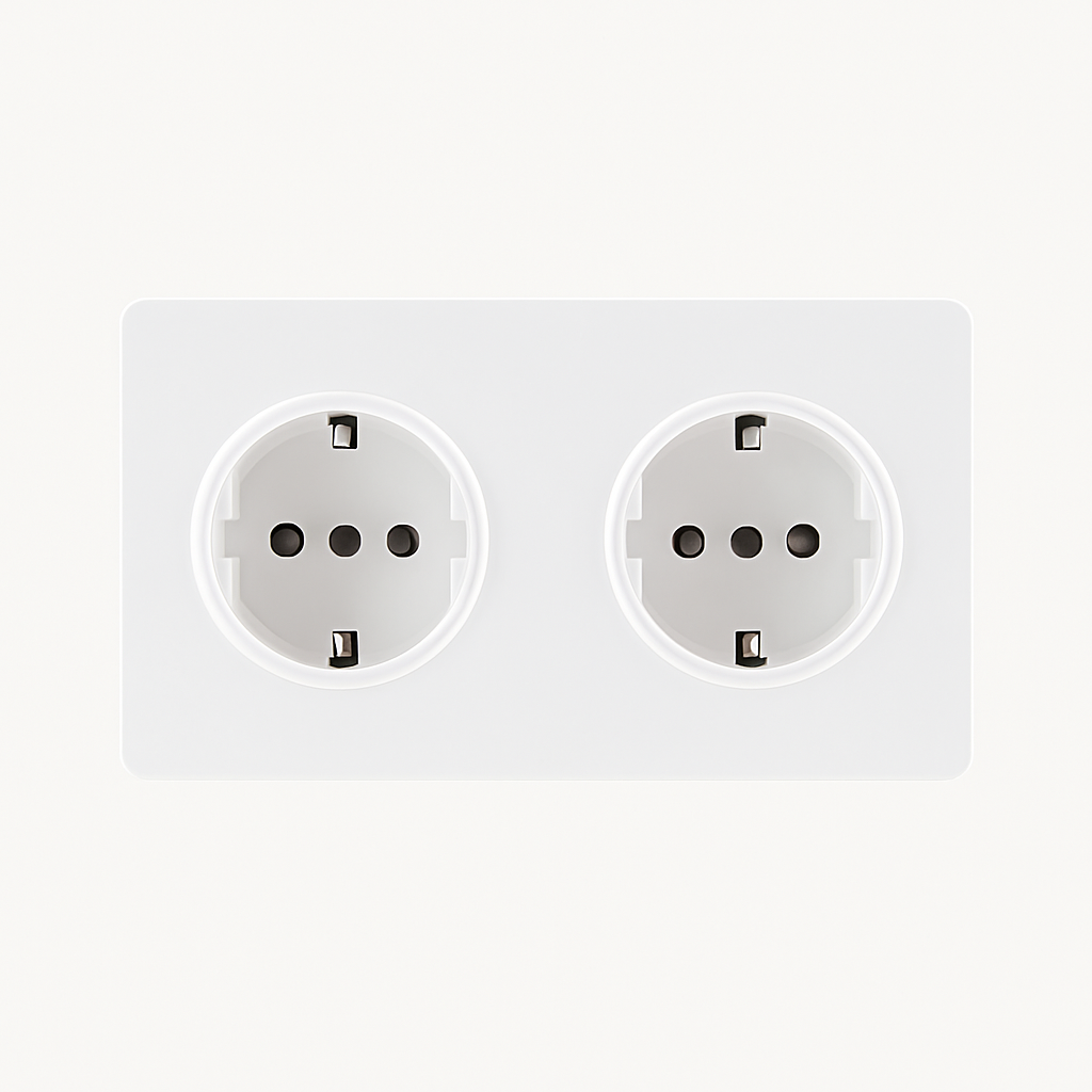 Prise électrique double (Europe) en acier blanc mat bords arrondis