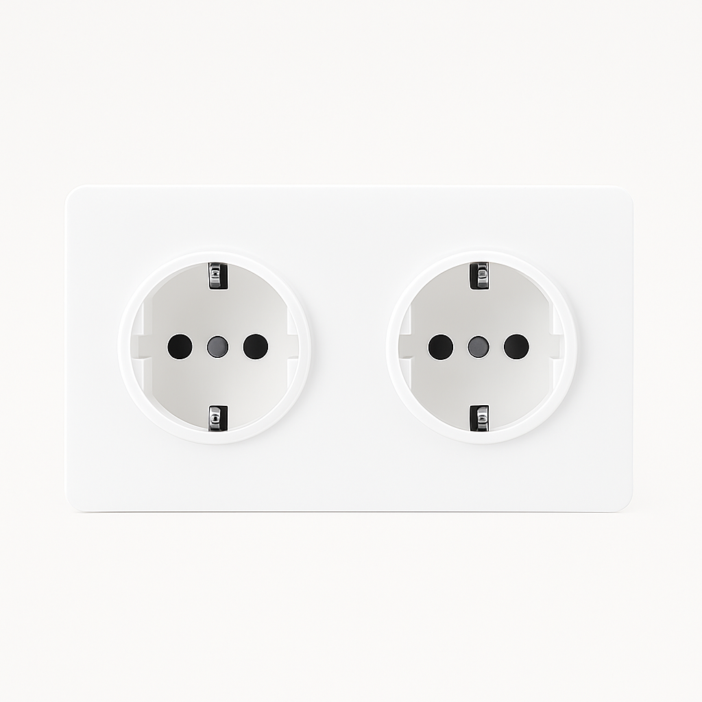 Prise électrique double (Europe) en acier blanc mat bords arrondis