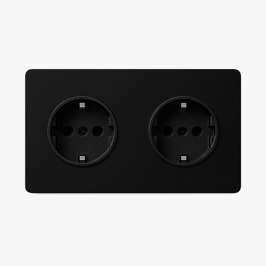 Prise électrique double (Europe) en acier noir mat bords arrondis