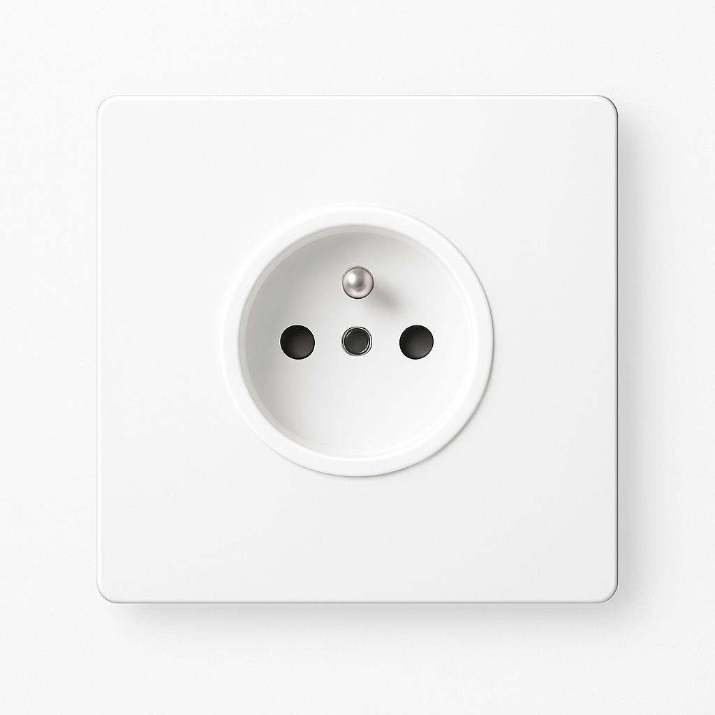 Prise électrique en acier blanc mat bords arrondis