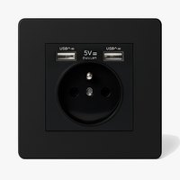 Prise électrique et double USB en acier noir mat bords arrondis