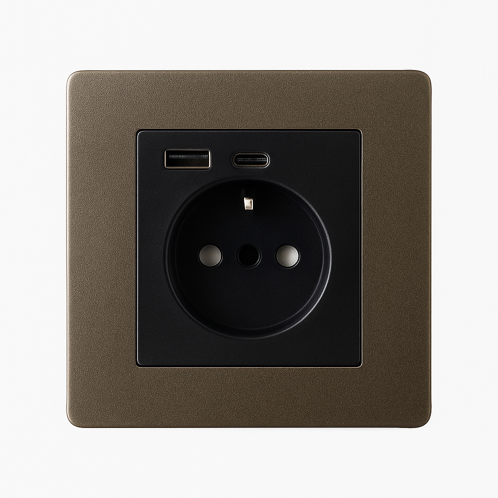 Prise électrique et double USB et USB type C en acier bronze vieilli bords arrondis