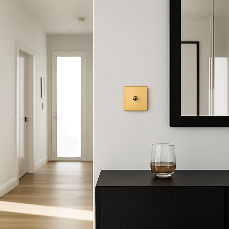 Prise électrique et double USB et USB type C (Europe) en acier doré brossé et bords arrondis