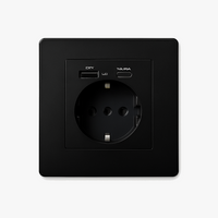 Prise électrique et double USB et USB type C (Europe) en acier noir mat bords arrondis
