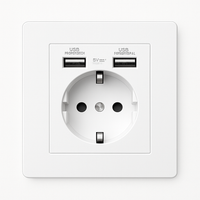 Prise électrique et double USB (Europe) en acier blanc mat et bords arrondis