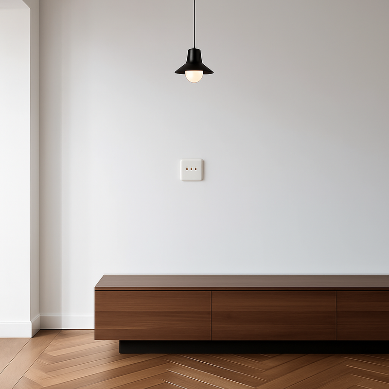 Prise électrique et double USB (Europe) en acier blanc mat et bords arrondis