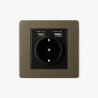 Prise électrique et double USB (Europe) en acier bronze vieilli bords arrondis