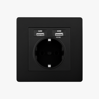 Prise électrique et double USB (Europe) en acier noir mat bords arrondis