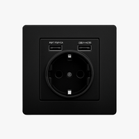Prise électrique et double USB (Europe) en acier noir mat bords arrondis