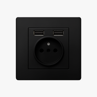 Prise électrique et double USB type C en acier noir mat bords arrondis