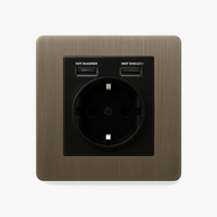 Prise électrique et double USB type C (Europe) en acier gris vieilli brossé bords arrondis