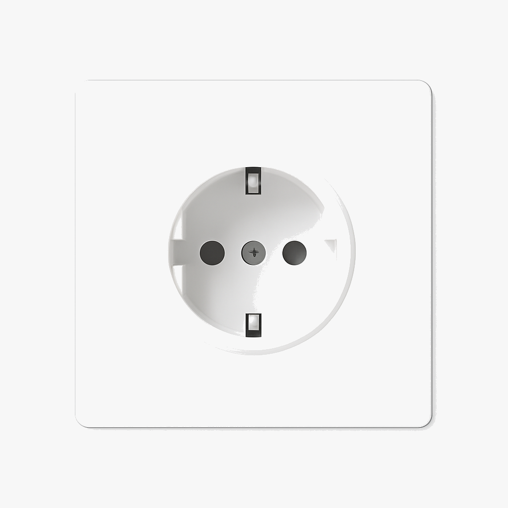 Prise électrique (Europe) en acier blanc mat bords arrondis
