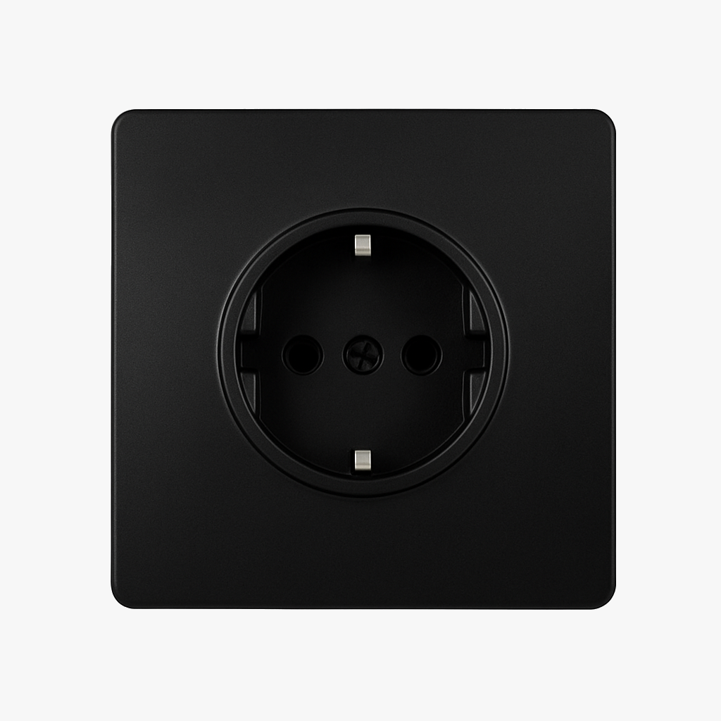 Prise électrique (Europe) en acier noir mat bords arrondis
