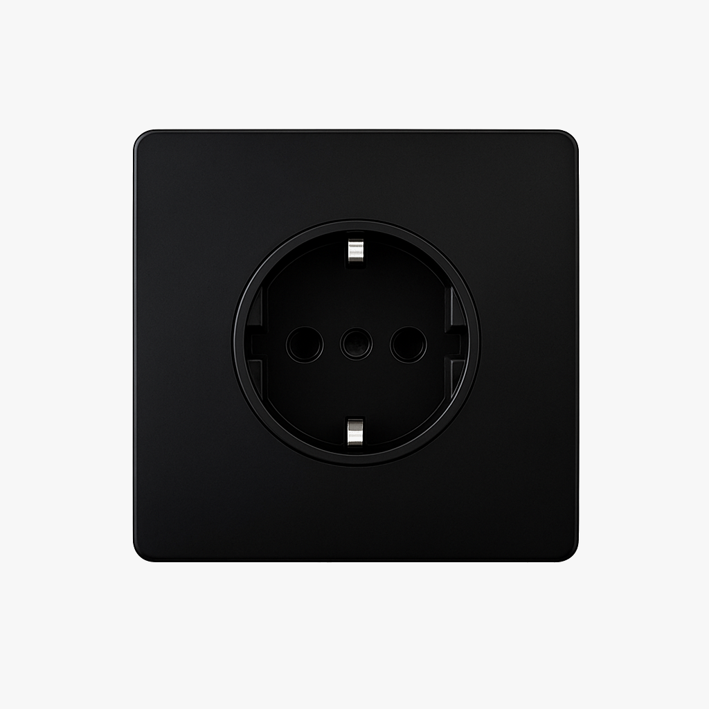 Prise électrique (Europe) en acier noir mat bords arrondis
