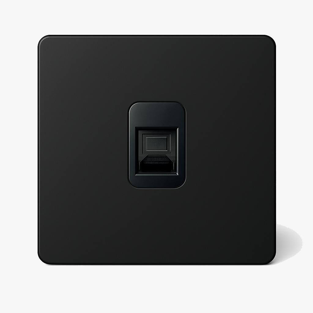 Prise RJ45 en métal noir mat bords arrondis
