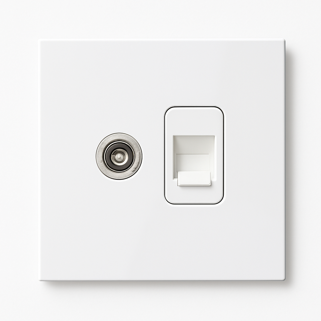 Prise TV et RJ45 en acier blanc mat