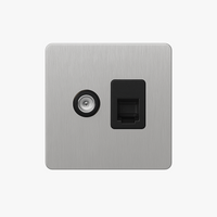 Prise TV et RJ45 en acier gris clair brossé bords arrondis