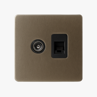 Prise TV et RJ45 en acier gris vieilli bords arrondis