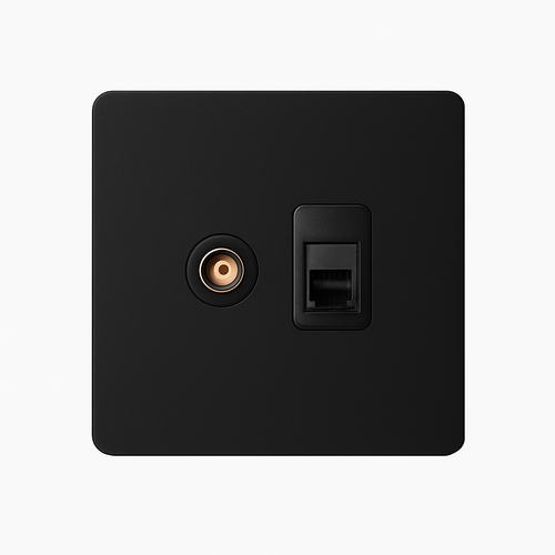 Prise TV et RJ45 en acier noir mat bords arrondis