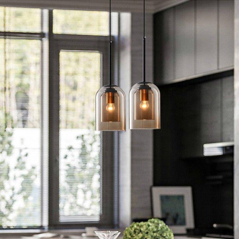Suspension design tube arrondi double verre fumé - vue 7 sur 9