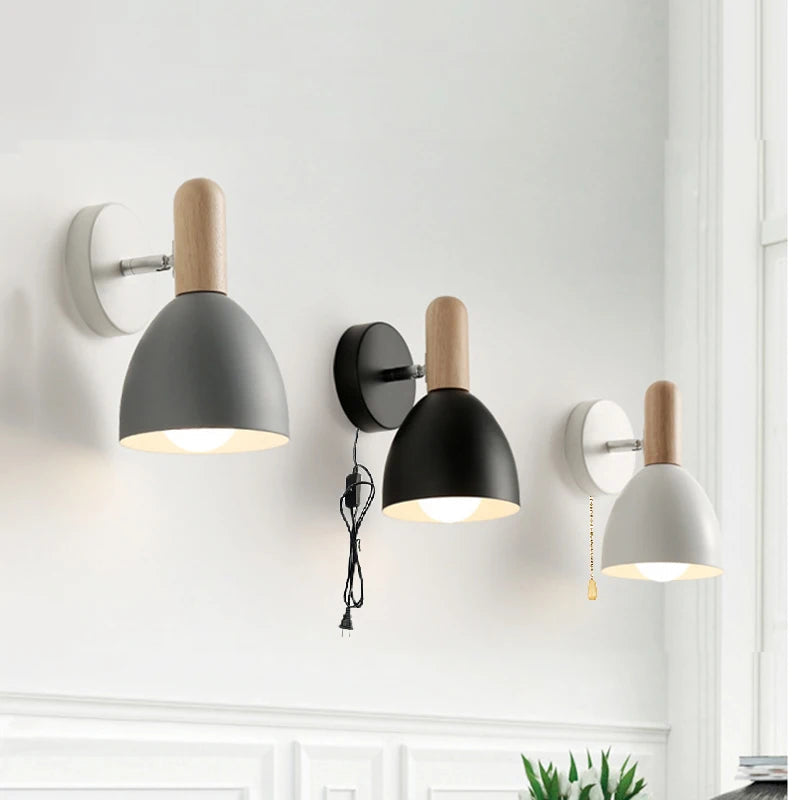 applique murale LED en bois avec abat-jour à Macaron