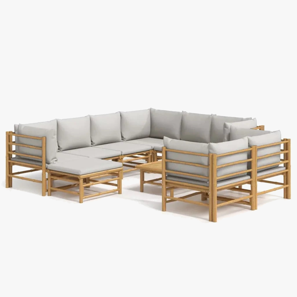 salon de jardin en bambou avec coussins confortables
