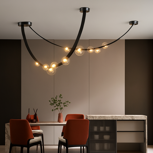 sandyha lustre led en cuir design suspension éclairage décoration - vue 2 sur 12